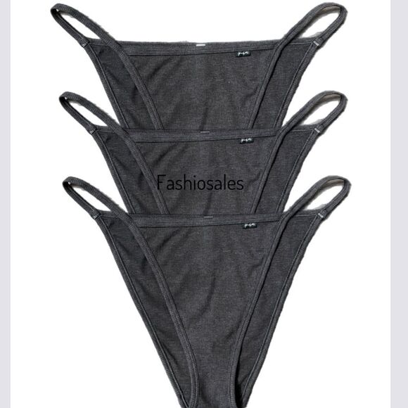 Victorias Secret Pink Soft Cotton Ribbed String Bikini panty Gray Bundle of 3 - Picture 10 of 10